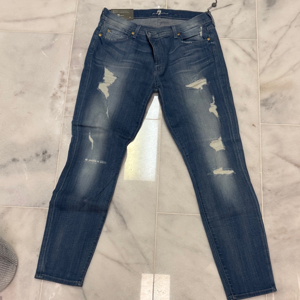 7 For All Mankind Dark Blue Distressed Jeans. Brand new!